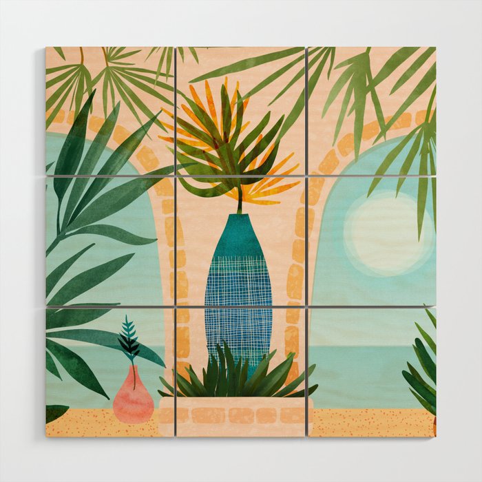 Welcome To The Hotel California Illustrated Landscape / Villa Series Wood Wall Art Gallery Image 1