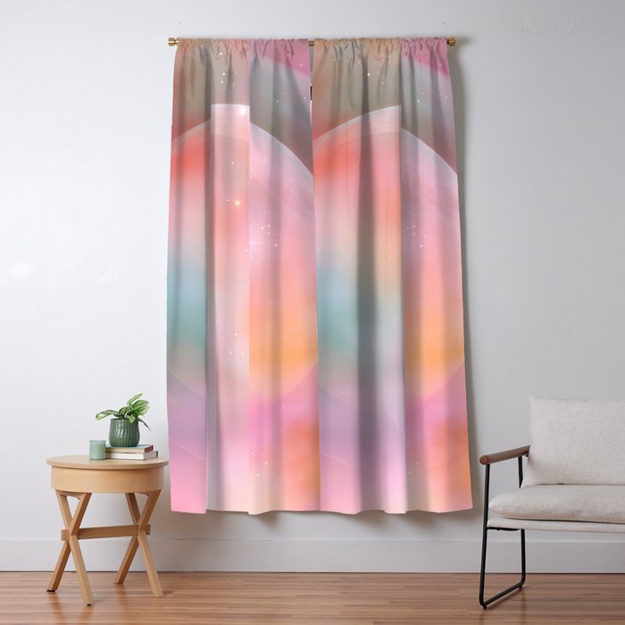 Boho Celestial Moon Abstract Cosmic Aura Art in Soft Pastels Window Curtain Gallery Image 5