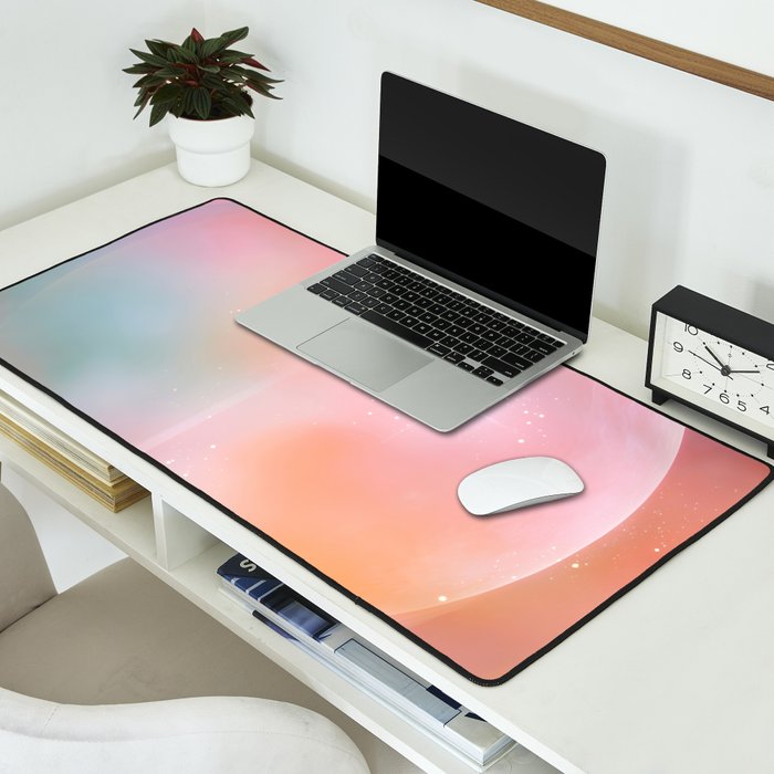 Boho Celestial Moon Abstract Cosmic Aura Art in Soft Pastels Desk Mat Gallery Image 2