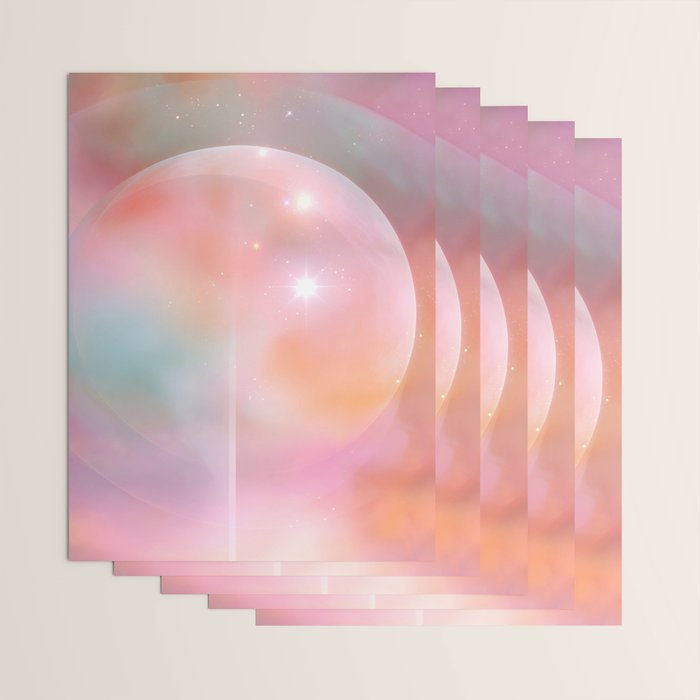 Boho Celestial Moon Abstract Cosmic Aura Art in Soft Pastels Wrapping Paper Gallery Image 3