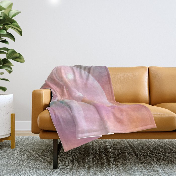 Boho Celestial Moon Abstract Cosmic Aura Art in Soft Pastels Throw Blanket Gallery Image 1