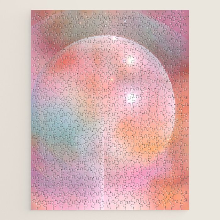 Boho Celestial Moon Abstract Cosmic Aura Art in Soft Pastels Jigsaw Puzzle Gallery Image 1