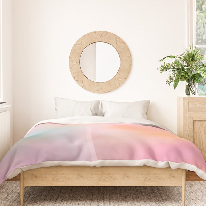 Boho Celestial Moon Abstract Cosmic Aura Art in Soft Pastels Duvet Cover Gallery Image 3