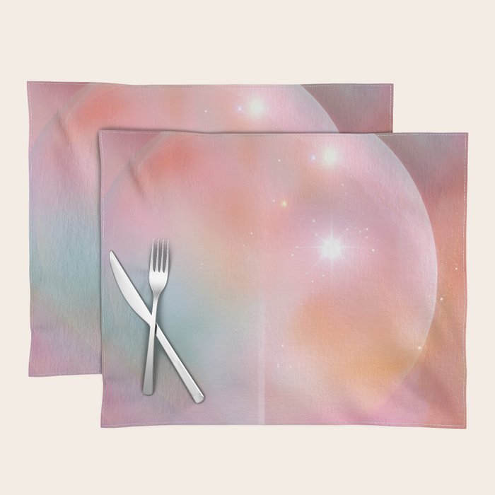 Boho Celestial Moon Abstract Cosmic Aura Art in Soft Pastels Placemat Gallery Image 1