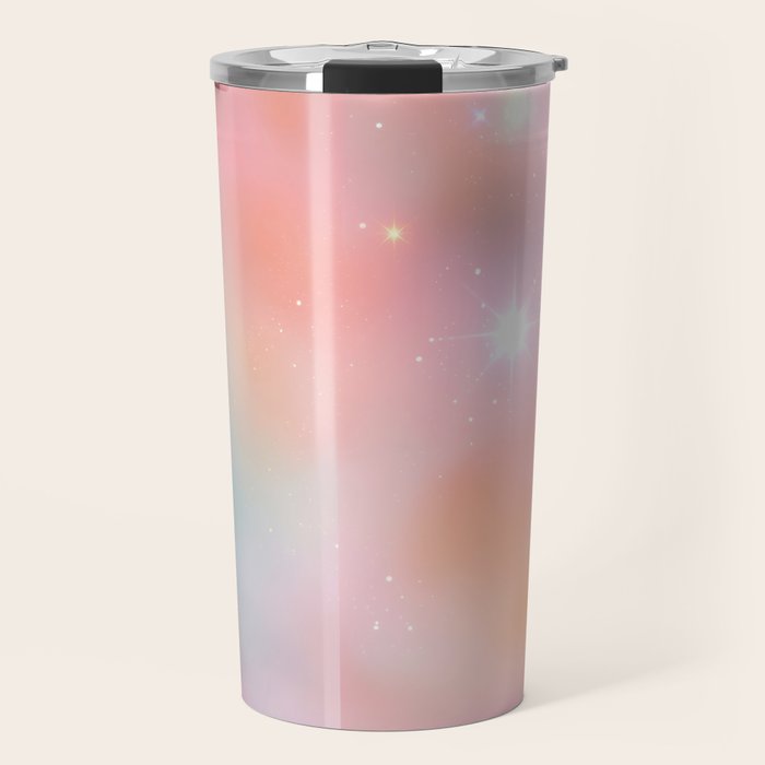 Boho Celestial Moon Abstract Cosmic Aura Art in Soft Pastels Travel Mug Gallery Image 1