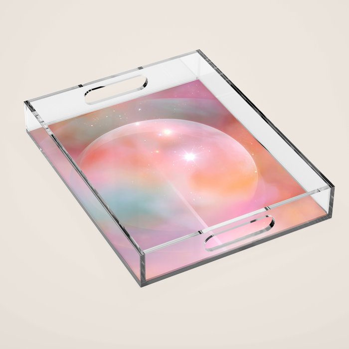 Boho Celestial Moon Abstract Cosmic Aura Art in Soft Pastels Acrylic Tray Gallery Image 1