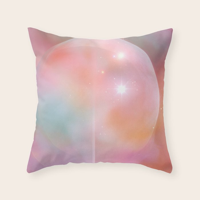 Boho Celestial Moon Abstract Cosmic Aura Art in Soft Pastels Throw Pillow Gallery Image 6