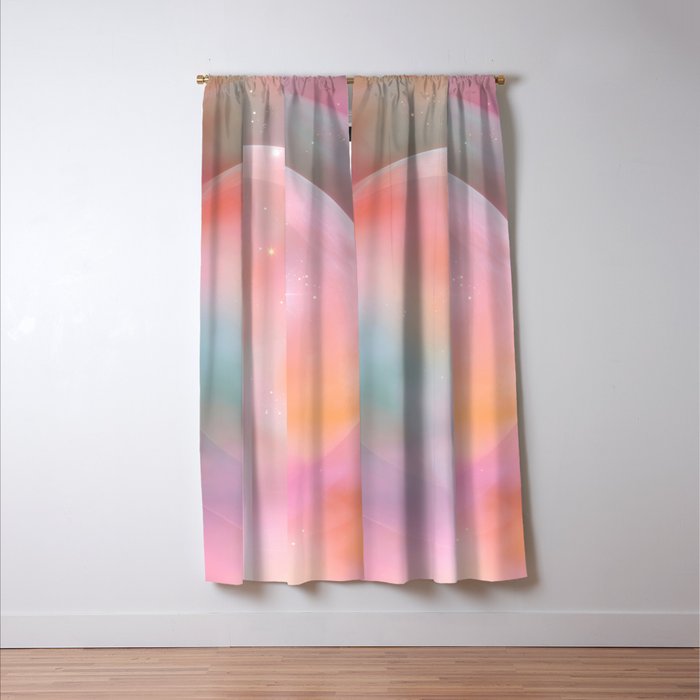 Boho Celestial Moon Abstract Cosmic Aura Art in Soft Pastels Window Curtain Gallery Image 3