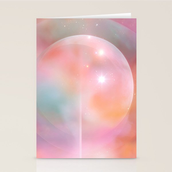 Boho Celestial Moon Abstract Cosmic Aura Art in Soft Pastels Stationery Card Gallery Image 1