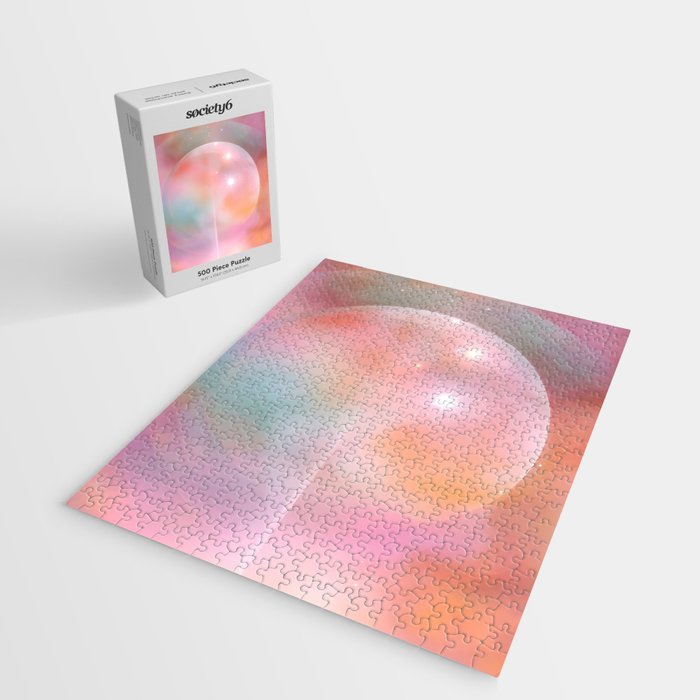 Boho Celestial Moon Abstract Cosmic Aura Art in Soft Pastels Jigsaw Puzzle Gallery Image 2