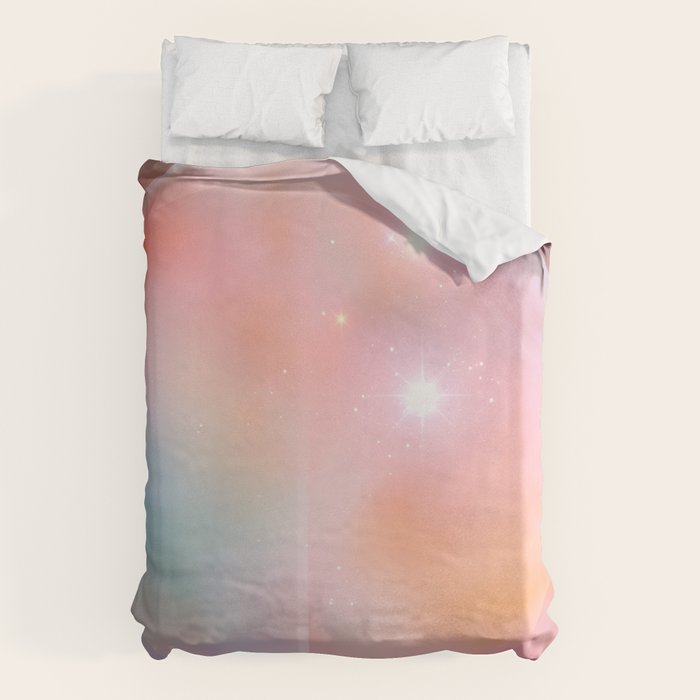 Boho Celestial Moon Abstract Cosmic Aura Art in Soft Pastels Duvet Cover Gallery Image 1