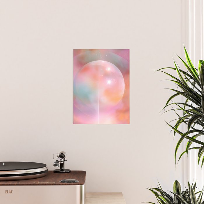 Boho Celestial Moon Abstract Cosmic Aura Art in Soft Pastels Poster Gallery Image 2