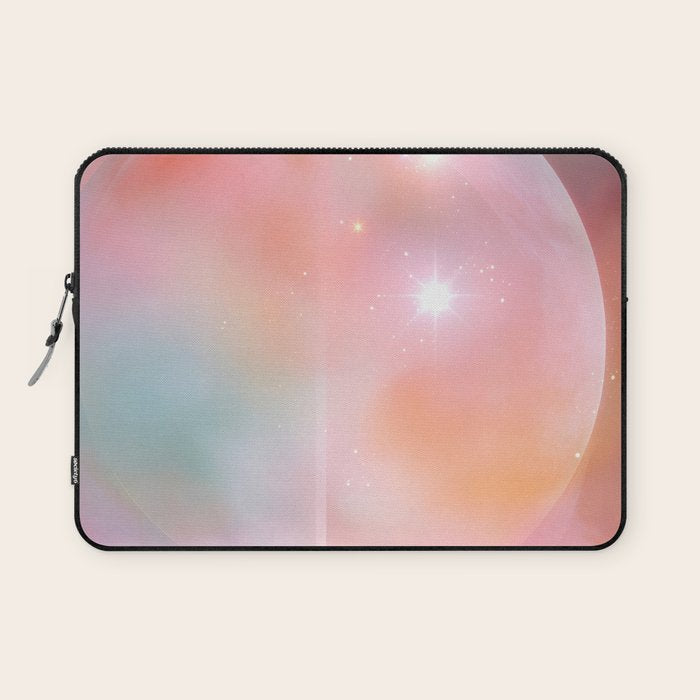 Boho Celestial Moon Abstract Cosmic Aura Art in Soft Pastels Laptop Sleeve Gallery Image 1