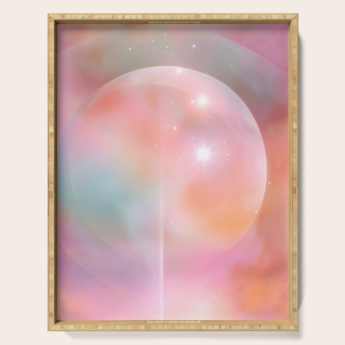 Boho Celestial Moon Abstract Cosmic Aura Art in Soft Pastels Serving Tray Gallery Image 1