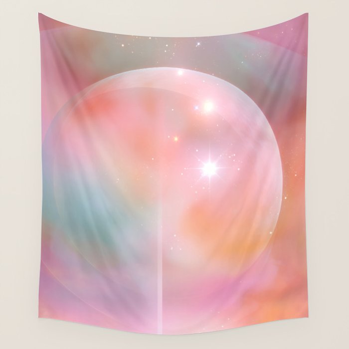 Boho Celestial Moon Abstract Cosmic Aura Art in Soft Pastels Wall Tapestry Gallery Image 4