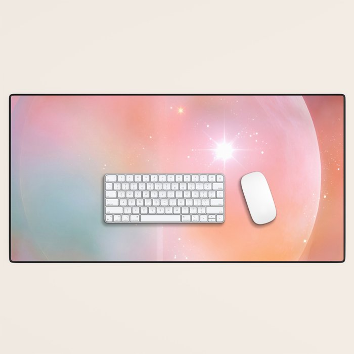 Boho Celestial Moon Abstract Cosmic Aura Art in Soft Pastels Desk Mat Gallery Image 1