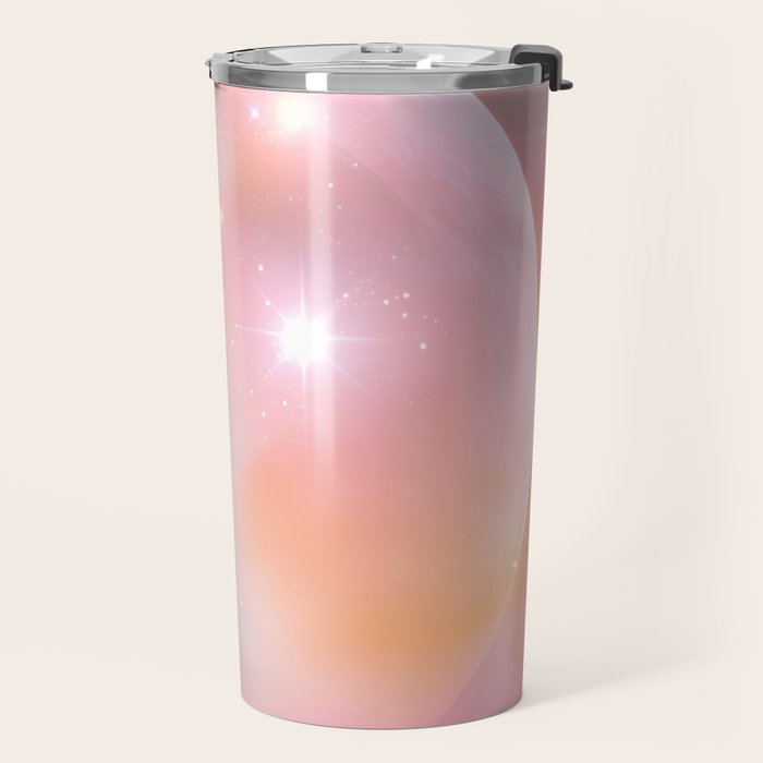 Boho Celestial Moon Abstract Cosmic Aura Art in Soft Pastels Travel Mug Gallery Image 2