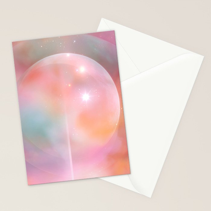 Boho Celestial Moon Abstract Cosmic Aura Art in Soft Pastels Stationery Card Gallery Image 2