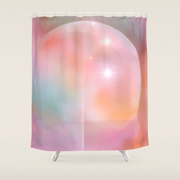 Boho Celestial Moon Abstract Cosmic Aura Art in Soft Pastels Shower Curtain Gallery Image 1