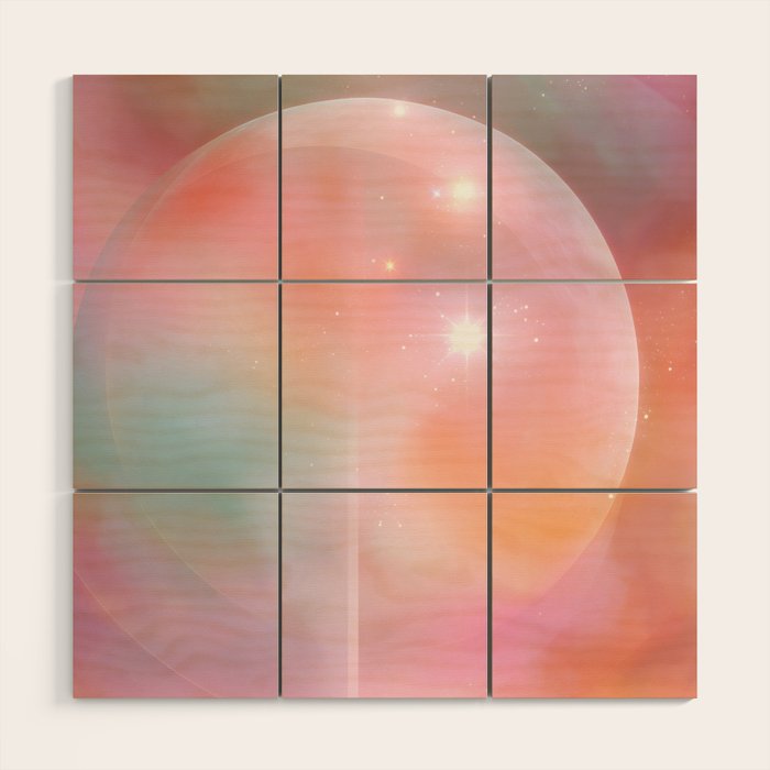Boho Celestial Moon Abstract Cosmic Aura Art in Soft Pastels Wood Wall Art Gallery Image 1