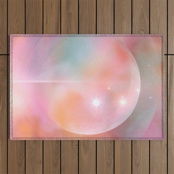 Boho Celestial Moon Abstract Cosmic Aura Art in Soft Pastels Outdoor Rug Gallery Image 1