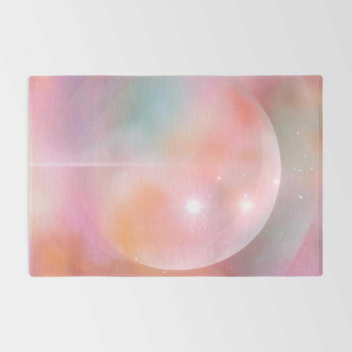 Boho Celestial Moon Abstract Cosmic Aura Art in Soft Pastels Rug Gallery Image 2