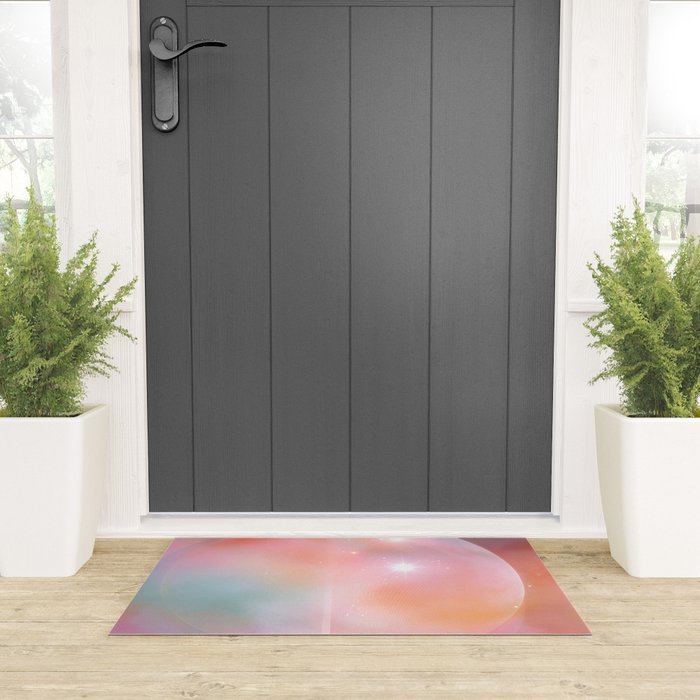 Boho Celestial Moon Abstract Cosmic Aura Art in Soft Pastels Welcome Mat Gallery Image 3