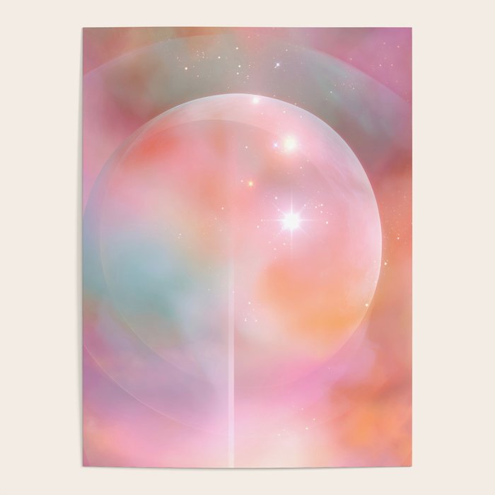 Boho Celestial Moon Abstract Cosmic Aura Art in Soft Pastels Poster Gallery Image 1