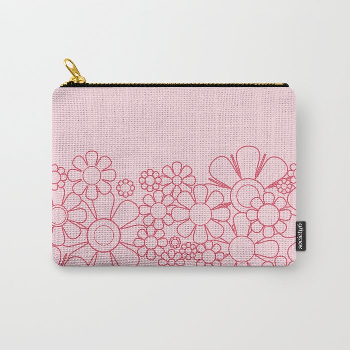 Pink Retro Garden Flower Cuff Minimal 60s Pastel Floral Carry All Pouch Gallery Image 1