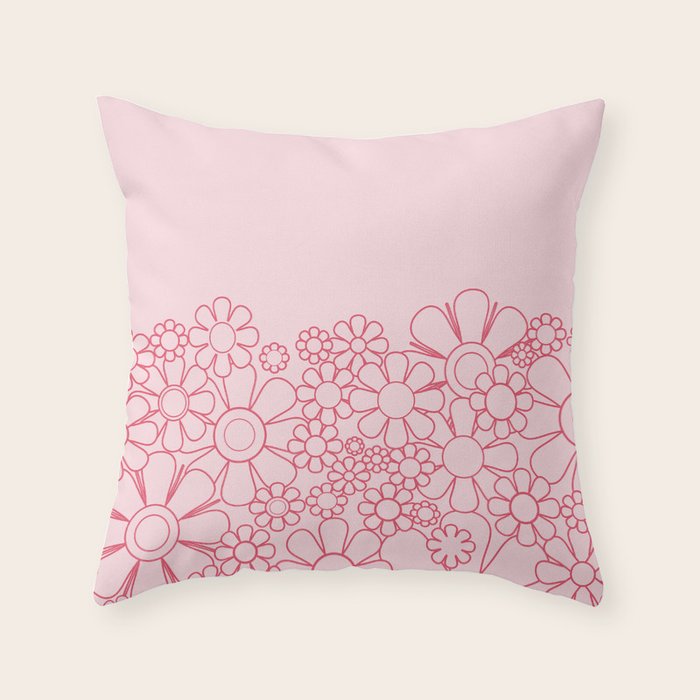 Pink Retro Garden Flower Cuff Minimal 60s Pastel Floral Throw Pillow Gallery Image 1
