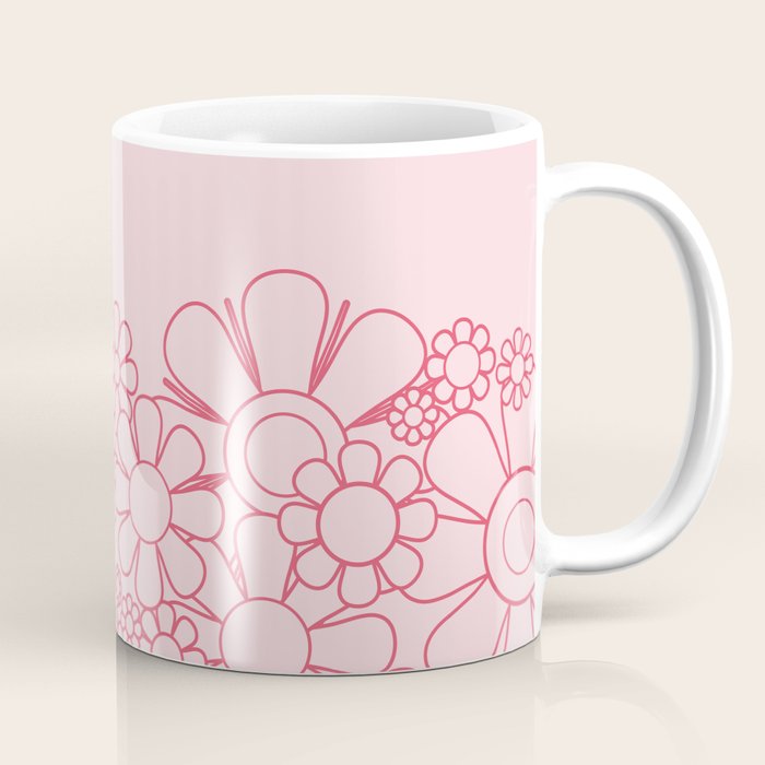 Pink Retro Garden Flower Cuff Minimal 60s Pastel Floral Coffee Mug Gallery Image 1