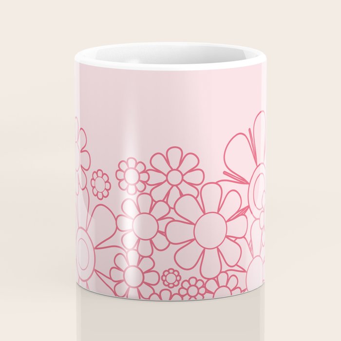 Pink Retro Garden Flower Cuff Minimal 60s Pastel Floral Coffee Mug Gallery Image 4