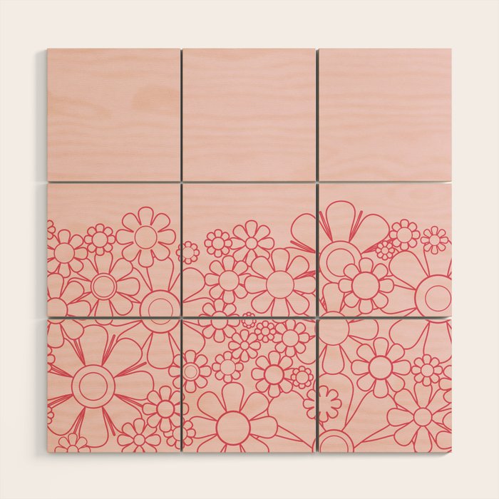 Pink Retro Garden Flower Cuff Minimal 60s Pastel Floral Wood Wall Art Gallery Image 1