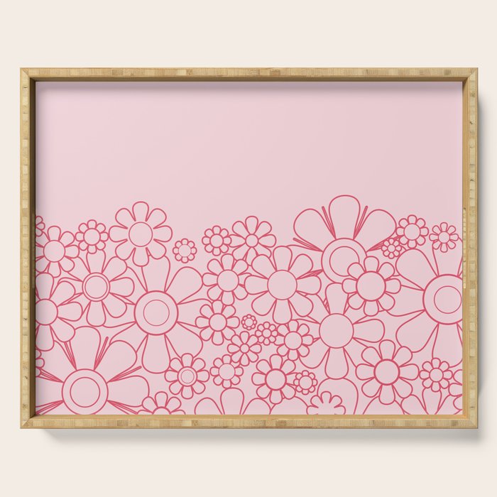 Pink Retro Garden Flower Cuff Minimal 60s Pastel Floral Serving Tray Gallery Image 1