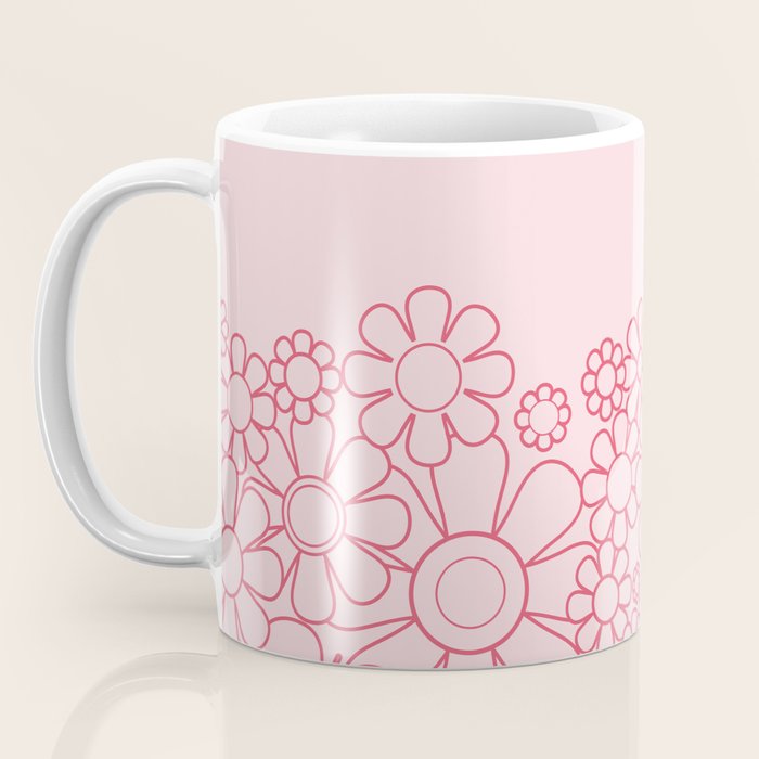 Pink Retro Garden Flower Cuff Minimal 60s Pastel Floral Coffee Mug Gallery Image 3