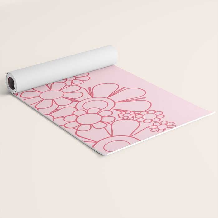 Pink Retro Garden Flower Cuff Minimal 60s Pastel Floral Yoga Mat Gallery Image 2