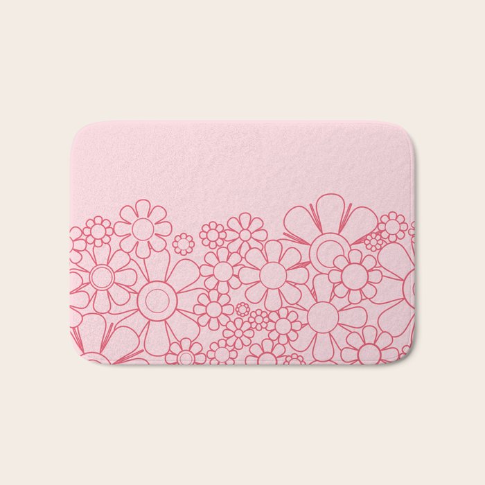 Pink Retro Garden Flower Cuff Minimal 60s Pastel Floral Bath Mat Gallery Image 1