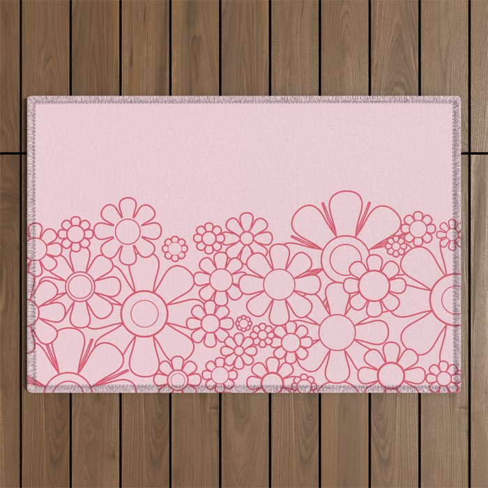 Pink Retro Garden Flower Cuff Minimal 60s Pastel Floral Outdoor Rug Gallery Image 1