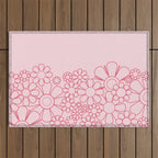 Pink Retro Garden Flower Cuff Minimal 60s Pastel Floral Outdoor Rug Gallery Image 1