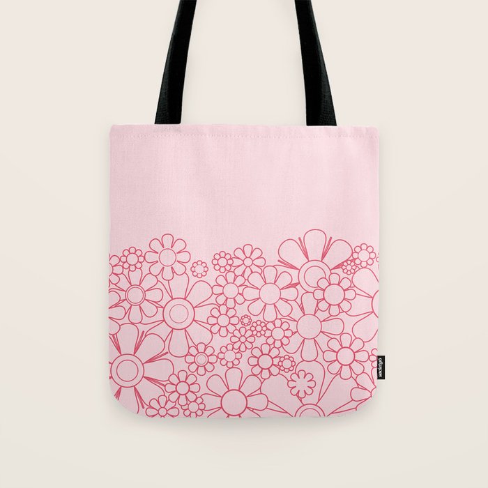 Pink Retro Garden Flower Cuff Minimal 60s Pastel Floral Tote Bag Gallery Image 1