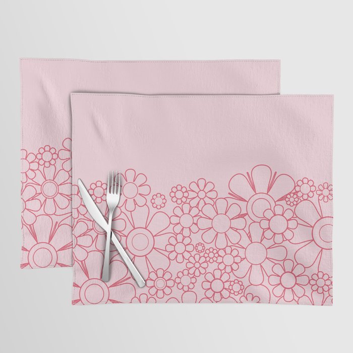 Pink Retro Garden Flower Cuff Minimal 60s Pastel Floral Placemat Gallery Image 1