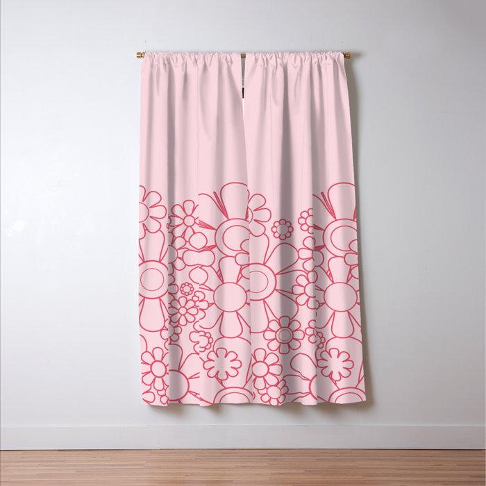 Pink Retro Garden Flower Cuff Minimal 60s Pastel Floral Window Curtain Gallery Image 3