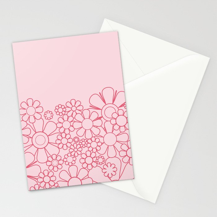 Pink Retro Garden Flower Cuff Minimal 60s Pastel Floral Stationery Card Gallery Image 2