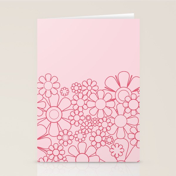 Pink Retro Garden Flower Cuff Minimal 60s Pastel Floral Stationery Card Gallery Image 1