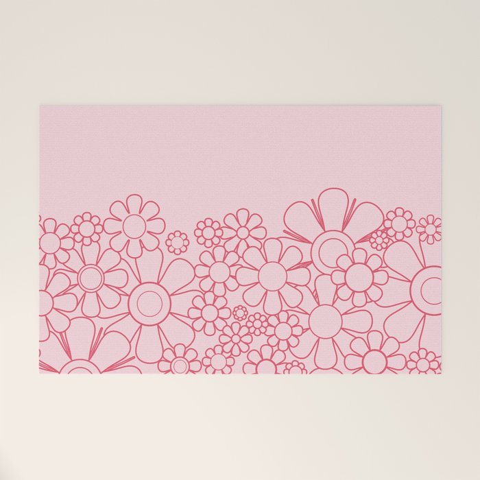 Pink Retro Garden Flower Cuff Minimal 60s Pastel Floral Welcome Mat Gallery Image 1