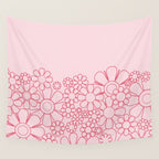 Pink Retro Garden Flower Cuff Minimal 60s Pastel Floral Wall Tapestry Gallery Image 4