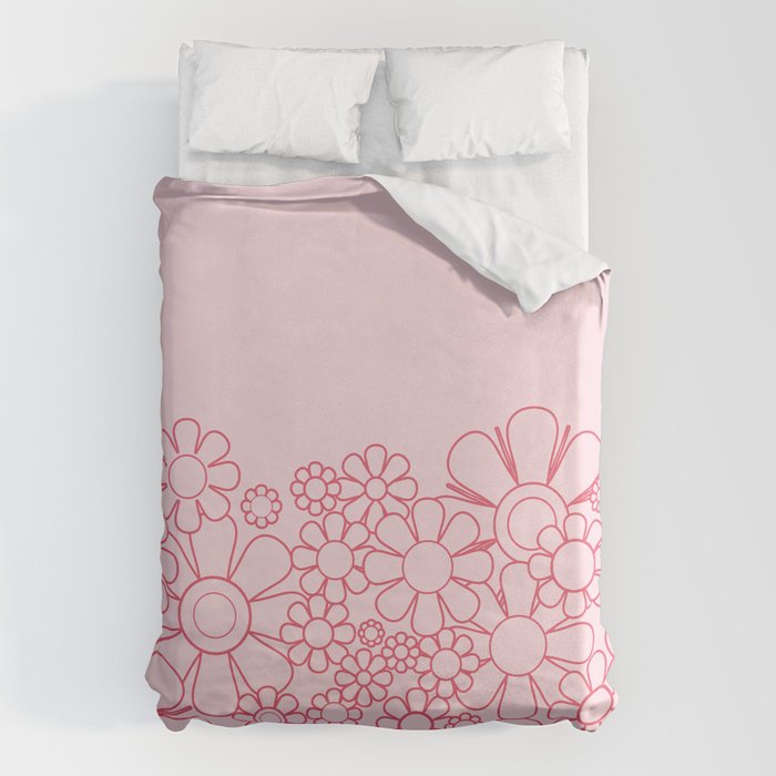 Pink Retro Garden Flower Cuff Minimal 60s Pastel Floral Duvet Cover Gallery Image 6