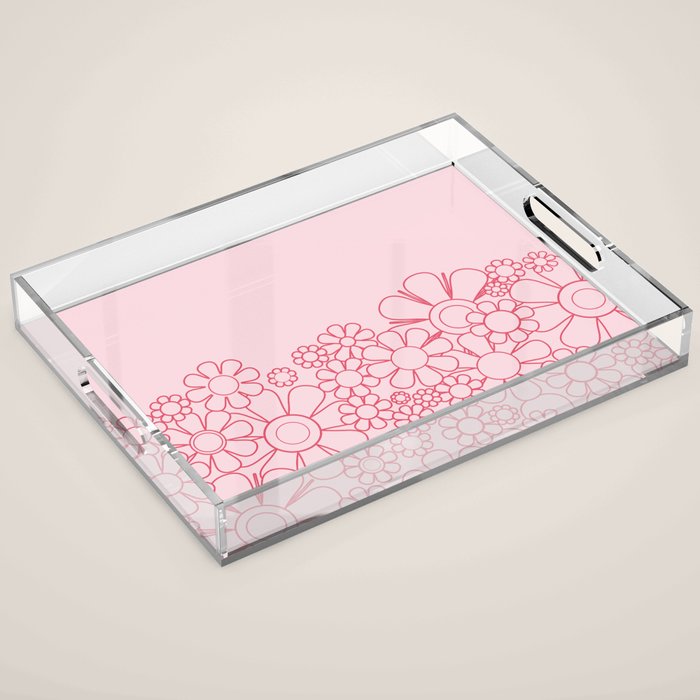 Pink Retro Garden Flower Cuff Minimal 60s Pastel Floral Acrylic Tray Gallery Image 1
