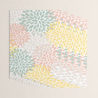 Festive, Abstract, Floral Prints, Coral, Green, Yellow Wrapping Paper Gallery Image 3