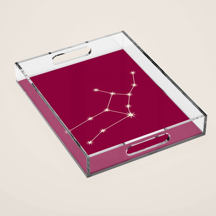Virgo Zodiac Star Constellation Line Art Magenta Pink Acrylic Tray Gallery Image 1